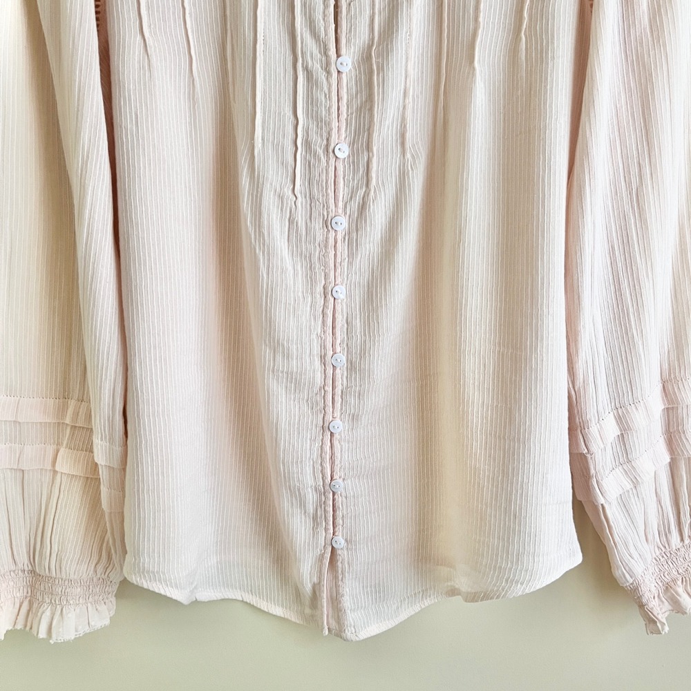 Faherty Top Women's Medium 100% Organic Cotton Peach Ruffles Smocking Cottage - Picture 7 of 12